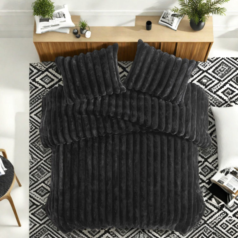Soft Faux Fur Bedding Sets, Black Polyester, Cozy Home Comfort