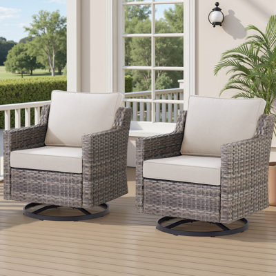 Ensemble de 2 chaises de patio à bascule pivotantes pour l'extérieur, en osier gris, idéales pour le porche, la piscine, la terrasse et la cour en beige