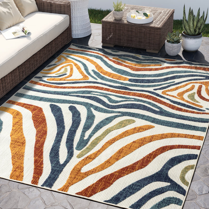 Abani Nedrick HAM200A, imprimé zébré contemporain multicolore, Rectangle 7 pi 9 po x 10 pi 2 po