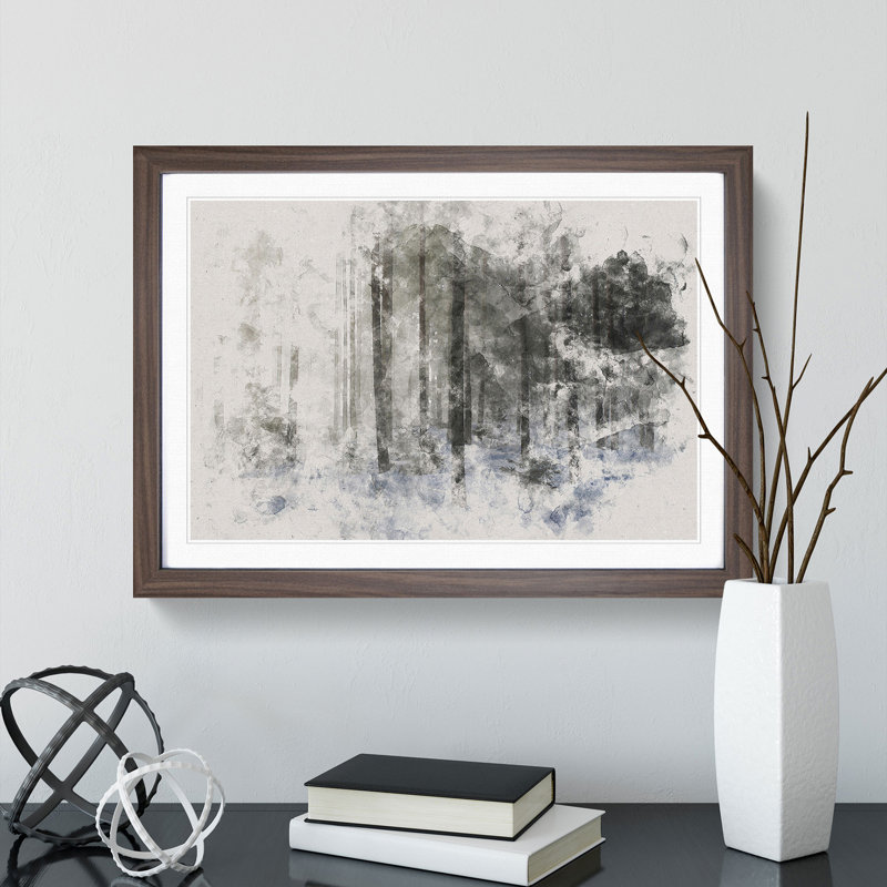 Winter Forest Vol.8 Watercolour - Picture Frame Graphic Art, 48cm H x 65cm W x 2cm D, Walnut