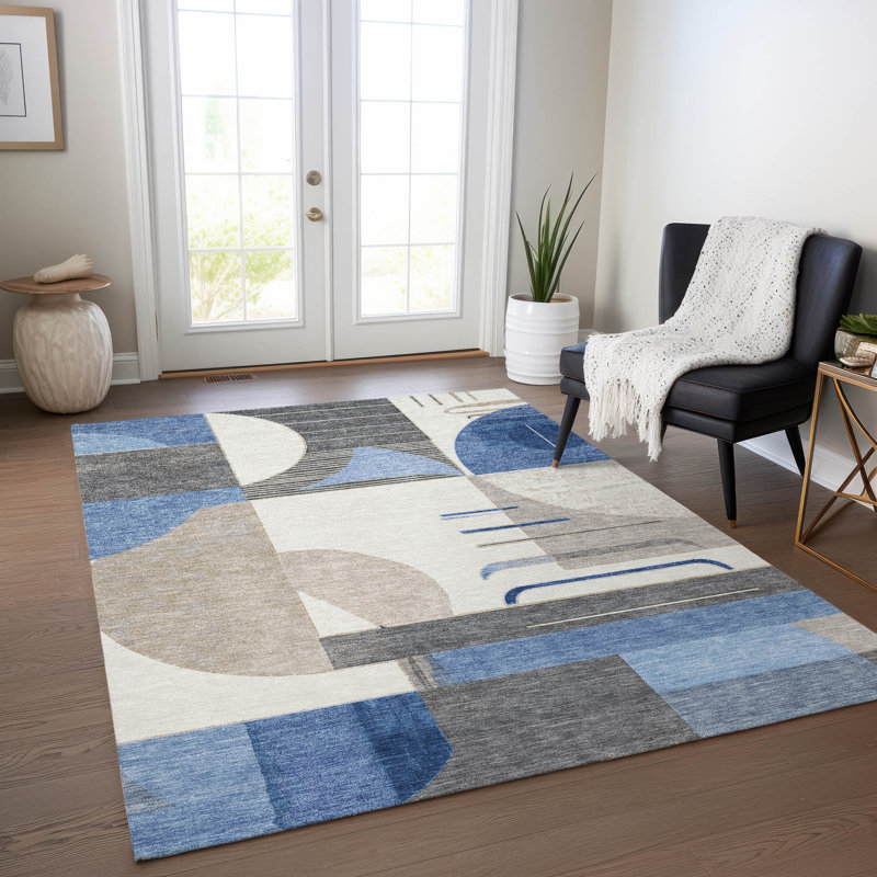 Daeira Blue Washable Indoor-Outdoor Rug - , 3' x 5'