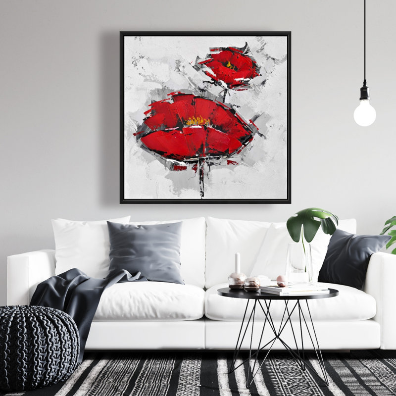 Texturized Red Poppies Print On Canvas