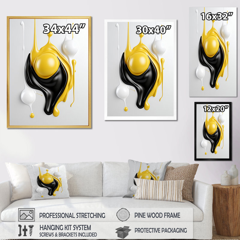 Art liquide sur toile, abstrait liquide noir et blanc I, H 44 po x l 34 po x P 1,5 po, Cadre flottant blanc