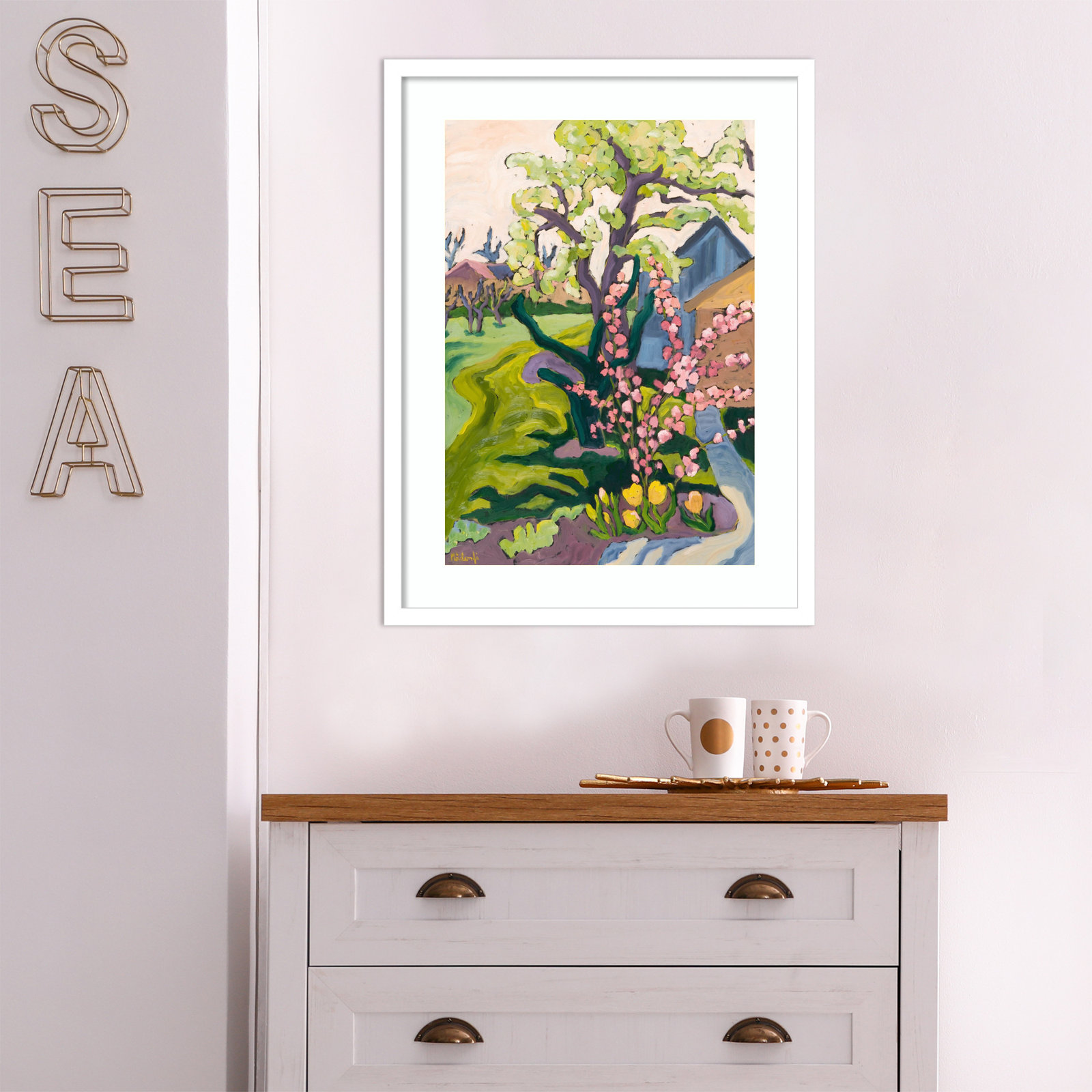 Garden in Dusk Light Print, White, 25" H x 19" W x 1" D