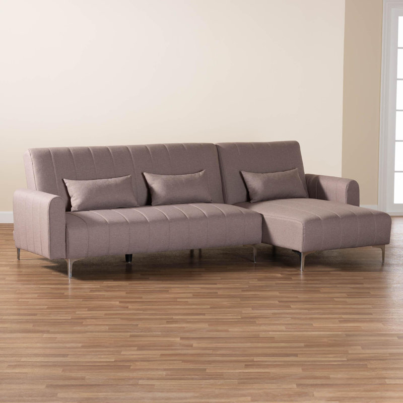 Aadyan Upholstered L-Shaped Sectional Right Hand Facing, Beige Polyester Blend/Polyurethane