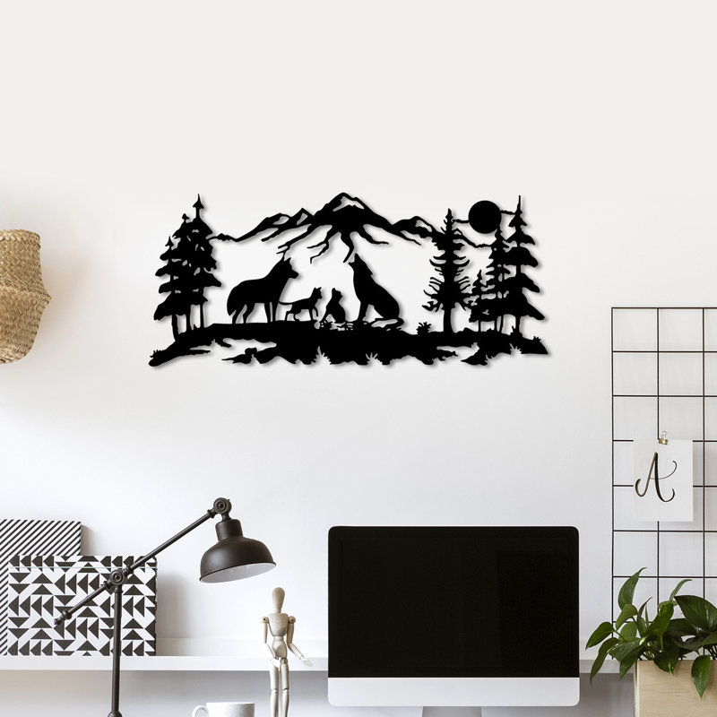 Handmade Rustic Animals Wall Decor on Metal, 17" H x 40" W x 0.6" D