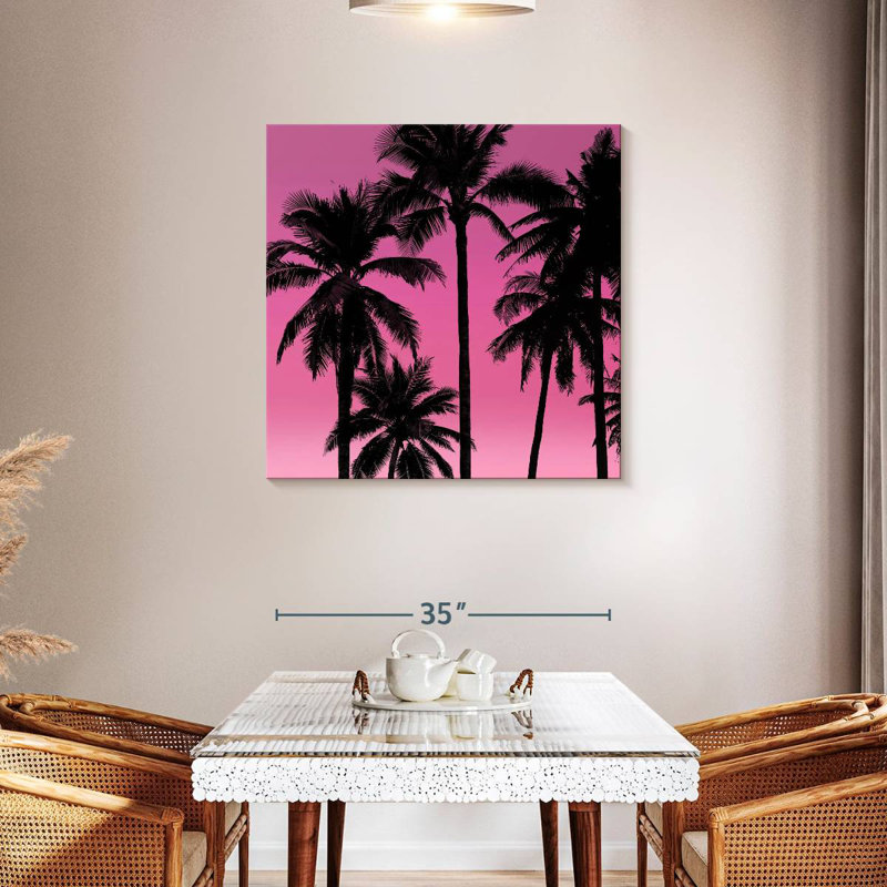 Gillard Palms Black On Pink I, 36" H x 36" W