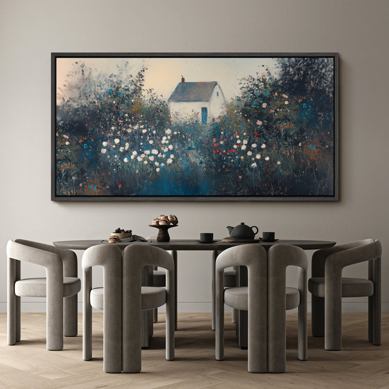Art de jardin fleurs de jardin, décoration murale campagne bleu foncé, impression numérique sur toile giclée très grand