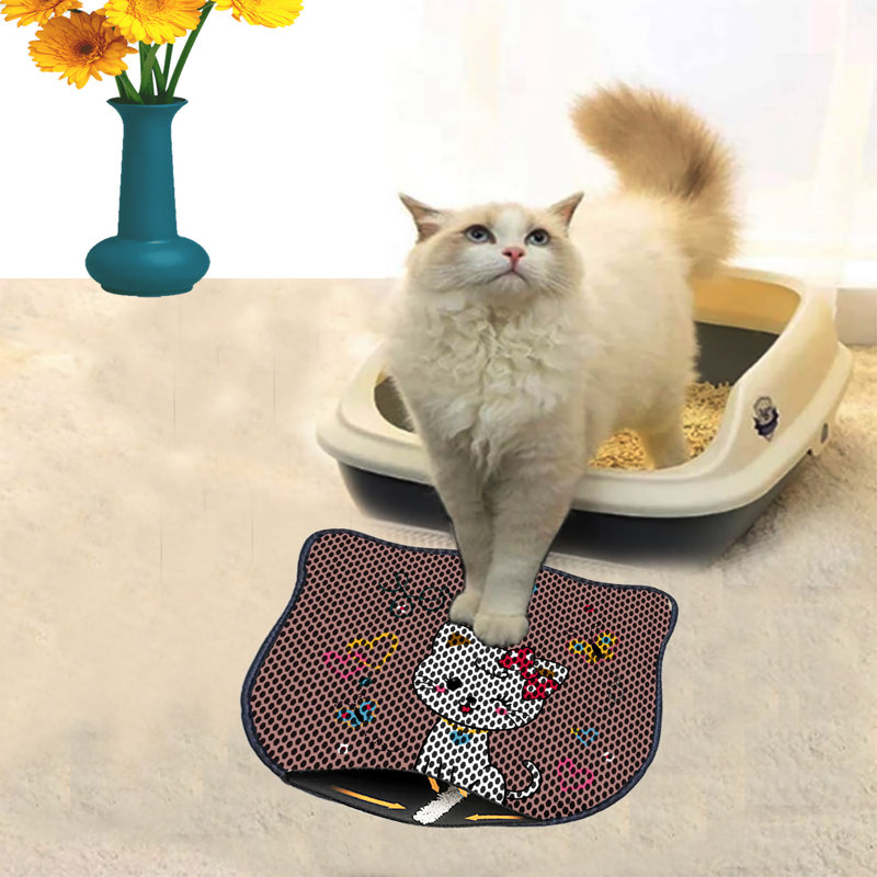 Tapis de litière durable pour chat, 15,7 po x 19,7 po | 50% PVC / 50% polyester, lavable à la machine et passer l'aspirateur | Parfait pour un nettoyage facile, conception antidérapante pour garder votre maison propre et fraîche, idéal pour les propriétaires d'animaux de compagnie