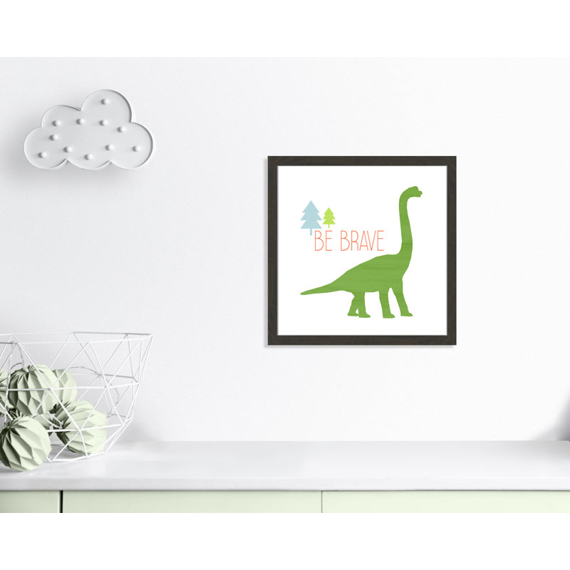 Dino Brave 1 ', art encadré, H 22,5 po x l 22,5 po x P 0,6 po, Cadre plat à grain de bois noir