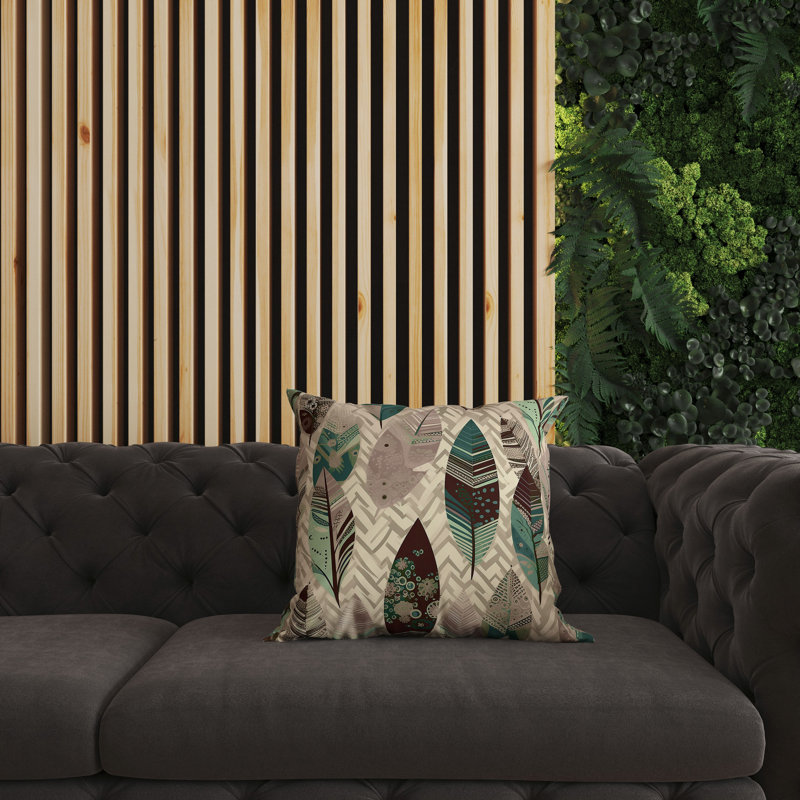 Oreiller réversible d'intérieur / extérieur Leafy, H 26 po x l 26 po, Floral beige / vert
