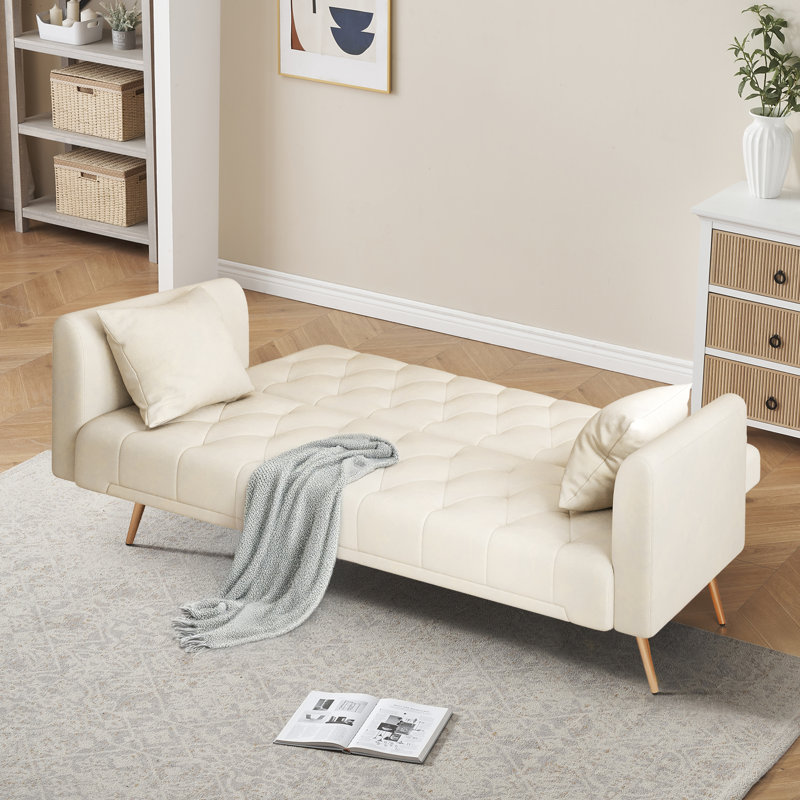 Convertible Futon Sofa Bed Sleeper Couch Velvet Upholstered Folding Loveseat With 2 Pillows For Living Room Apartments