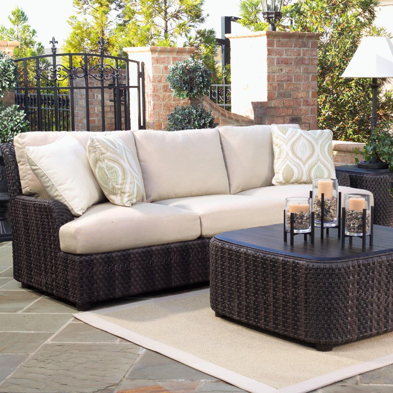 Aruba 88'' Wide Premium All-Weather Wicker Patio Sofa with Cushions, Canvas Navy Sunbrella® Canvas