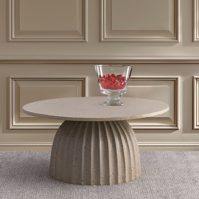 Lerone Aluminum Coffee Table W/Chisel Texture Base, 15" H x 24" L x 24" W, Beige Top/Brown Base