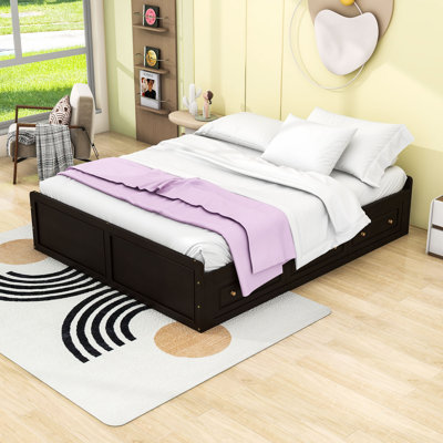 Wood Queen Platform Bed with 6 Storage Drawers