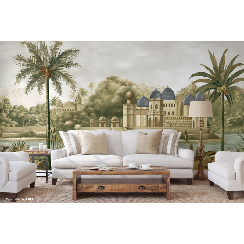 Papier peint Exotic Jungle Palace, L 117,96 po x l 225 po, Vert clair