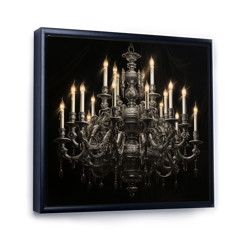 Chandelier Elegant Monochrome Pointillism II - Chandelier Wall Art Living Room, H 16 po x l 16 po x P 1 po