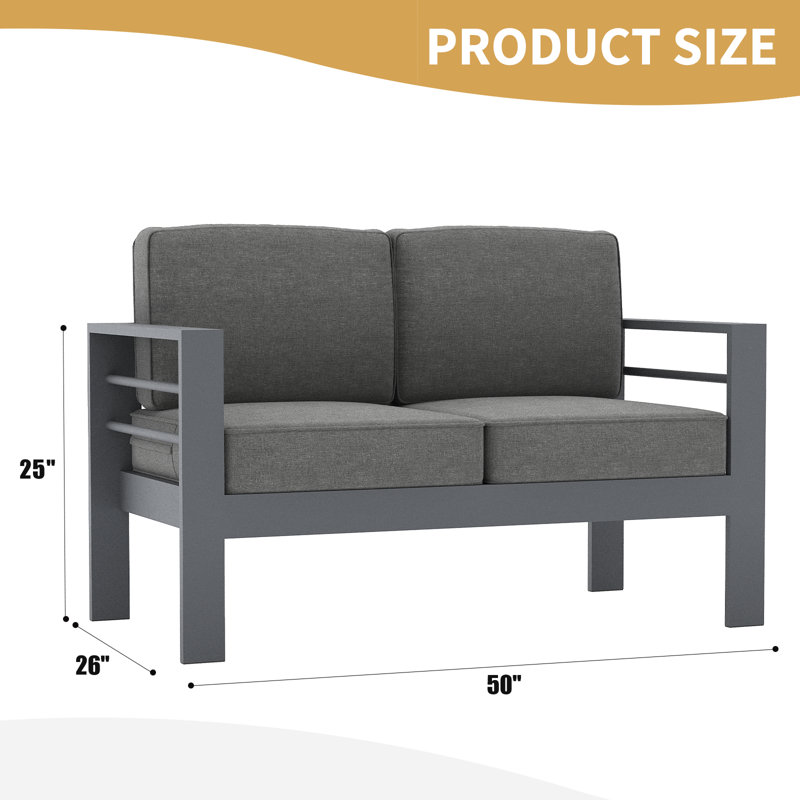 127cm Wide Metal Loveseat with Cushions, Dark Grey