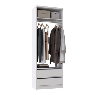Tranquil White 37.5" Floor-Mounted Closet Section with 1 Clothing Rod, 1 Shelf & 2 Reveal Drawers