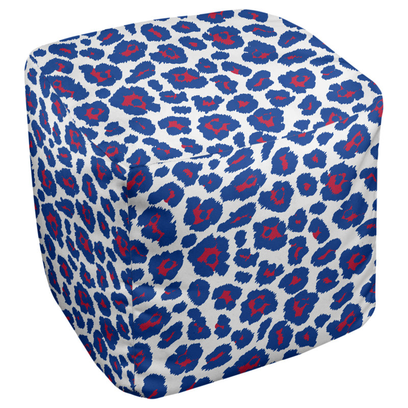 Repose-pieds cubique carré à imprimé animal, Blanc / Bleu / Rouge, H 18 po x l 18 po x P 18 po