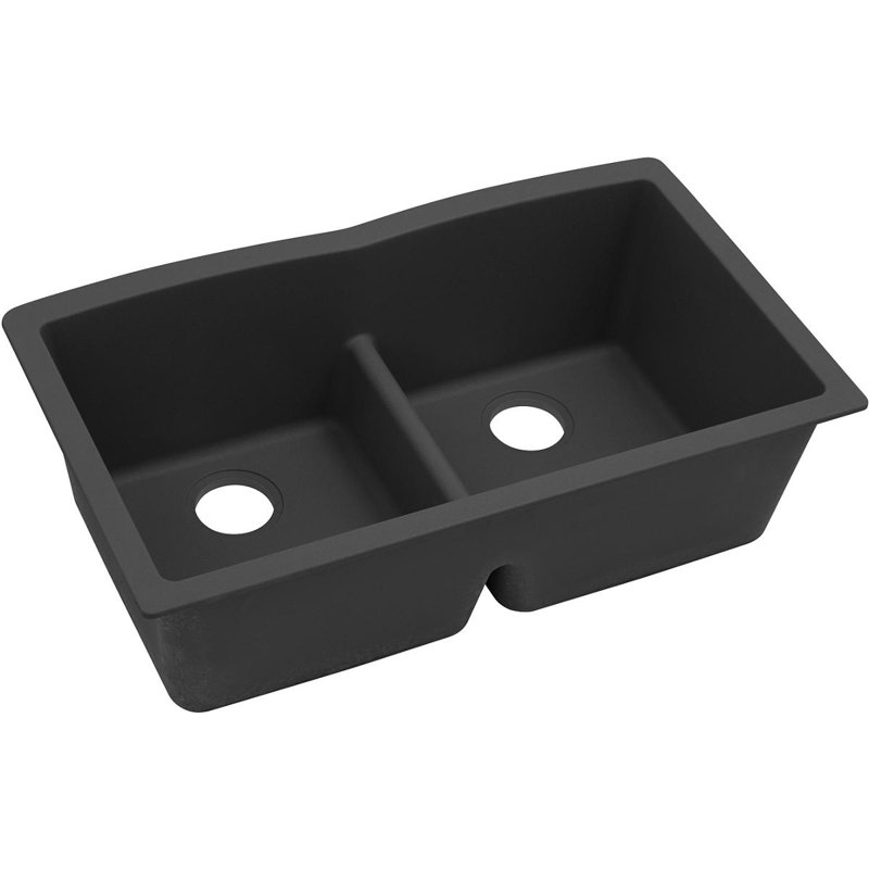 Quartz Classic 33" x 19" x 10" Double Basin Undermount Kitchen Sink with Aqua Divide, Black