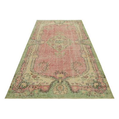 Rug & Kilim Vintage Zeki Müren Rug In Pink With Medallion And Floral Patterns | In Brown;beige;pink;white;green;cream