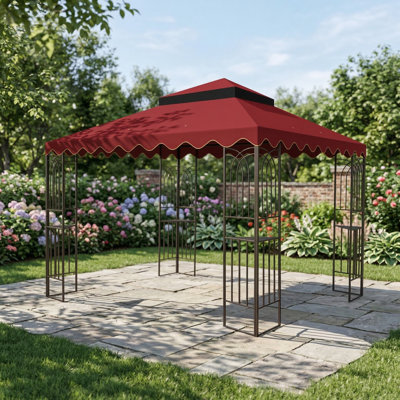 Auvent de remplacement seulement pour pavillon de jardin extérieur de 10 x 10 pieds, conception à deux niveaux avec bordure ondulée, couleur rouge, cadre non inclus
