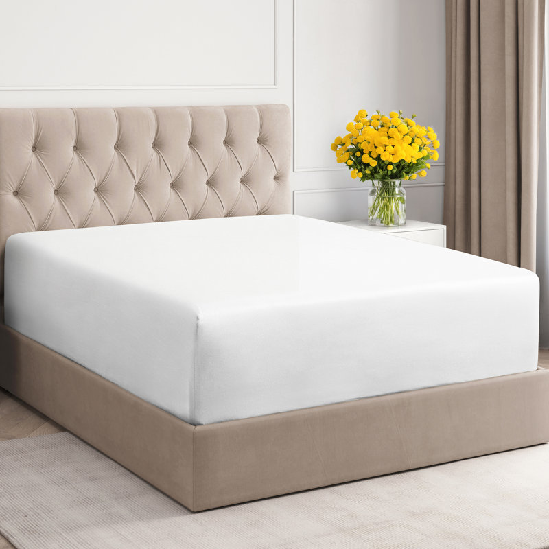 Drap-housse en coton 400 fils à densité de tissage 400, Très grand lit, Blanc
