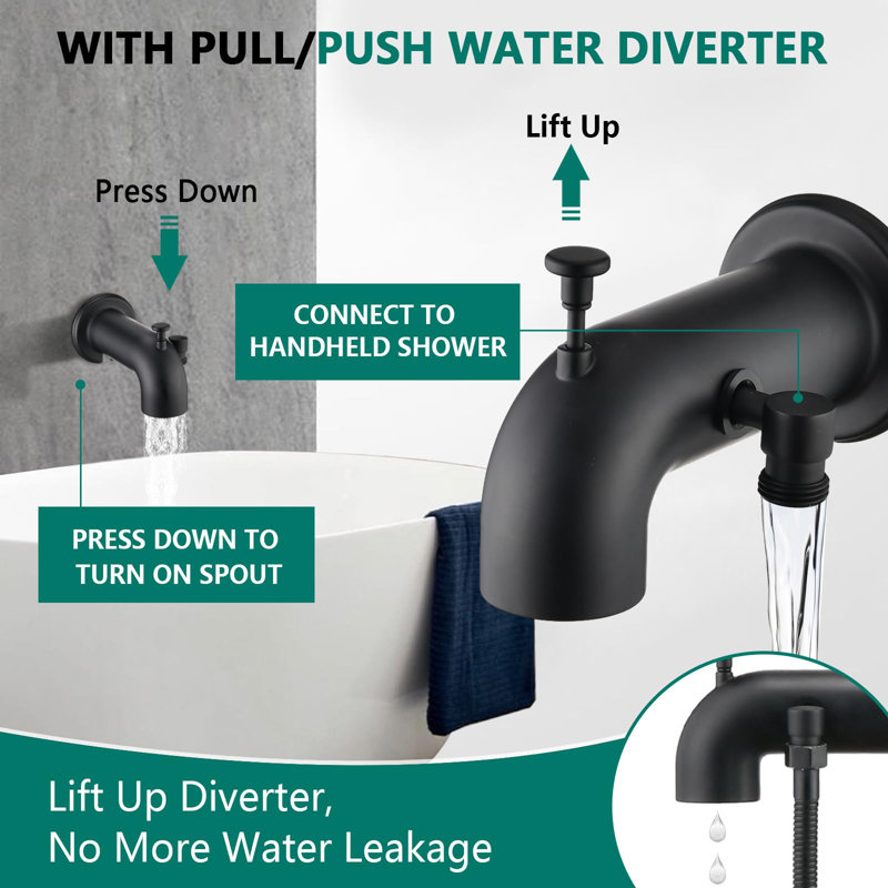 Wall Tub Spout with Diverter, Matte Black