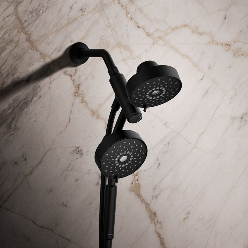 Kohler Purist® 2-In-1 Multifunction Shower Combo Kit, Showerhead and Handshower, Three Spray Settings, Matte Black