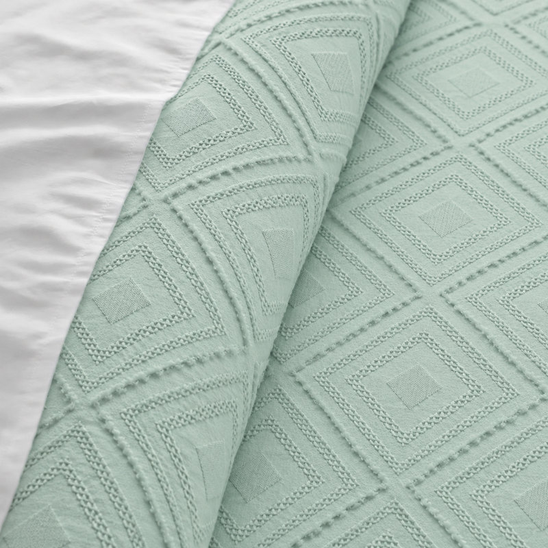  Parure de lit carrée en microfibre prélavée, Housse de couette simple + 1 taie décorative, Menthe poudreuse