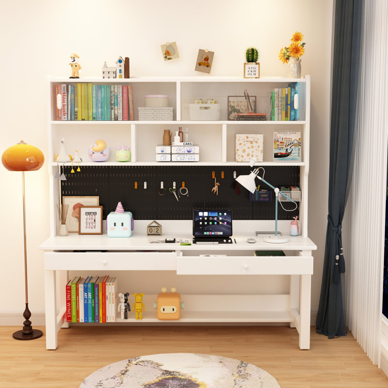 Bureau d'écriture rectangulaire pour enfants avec rehausse, Blanc