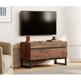 Modern TV Stand With Storage Cabinets For 40 Inch TV, Wood Entertainment Center Media Console Table With Metal Legs For Living Room, Brown