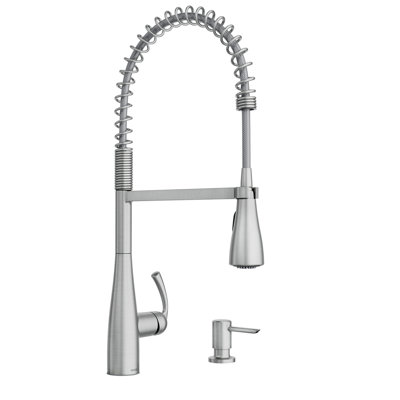 Moen Essie Pre-Rinse Spring Pull Down Single Handle Kitchen Faucet with Power Clean Technology and Soap Dispenser