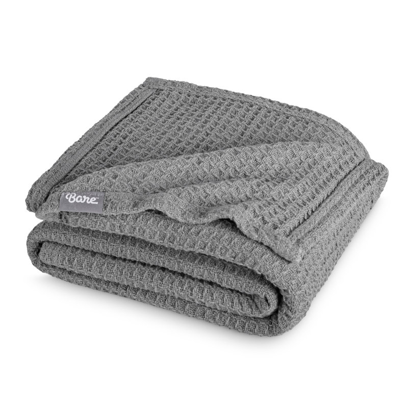 Couverture en coton gaufré, Lit simple, Gris