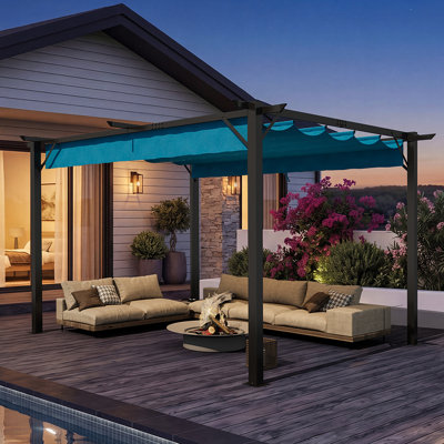 Pergola d'extérieur en métal avec auvent rétractable et support d'ancrage l 12 pi x P 10 pi