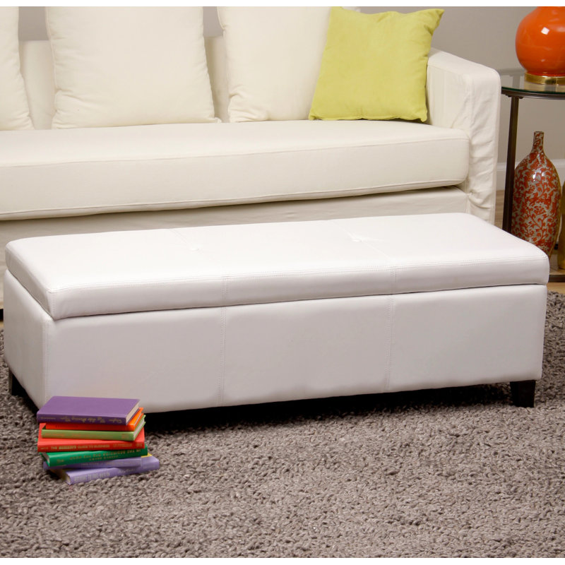 Banc de rangement rembourré en similicuir Wilber, Blanc