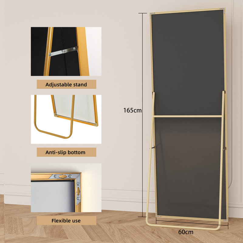 Deklin Aluminium Rectangle Mirror, Gold, 165 cm H x 60 cm W