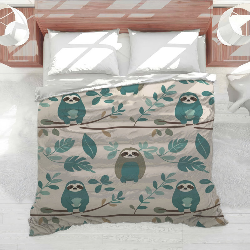Sloth Leaf Illustration Comforter, Twin Extra Long