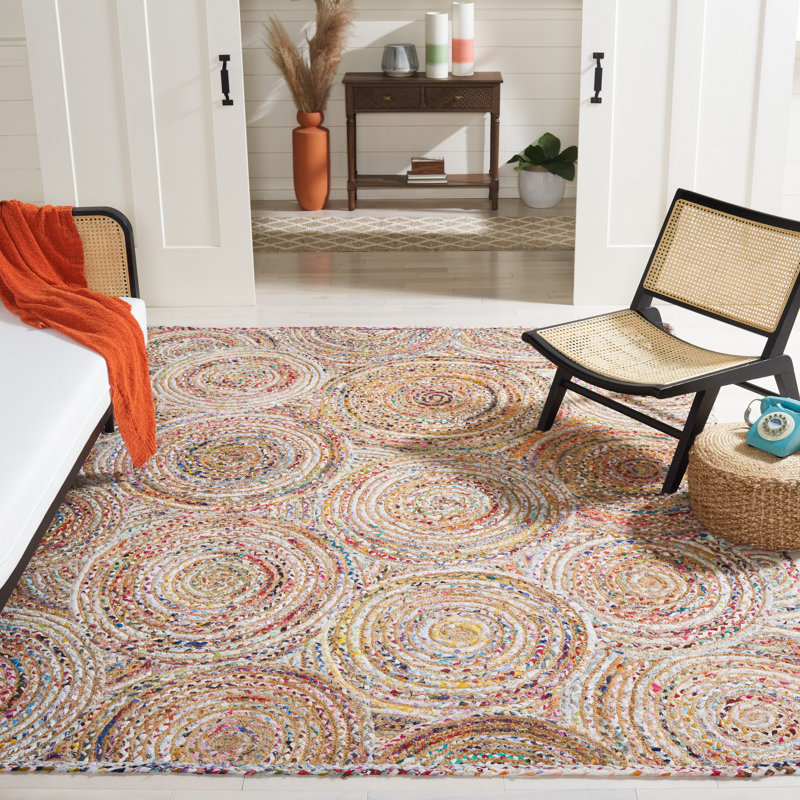 Tapis beige / blanc tissé à la main Demaio, Carré 4 pi