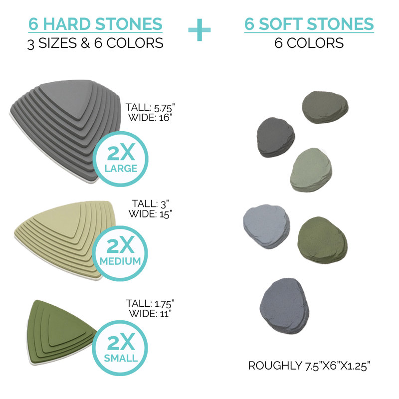 JumpOff Jo - Rocksteady Plus - Blocs améliorant l'équilibre et la coordination, Pierres en mousse, Jouets sensoriels pour enfants - Parcours d'obstacles intérieur et extérieur, ensemble de 12 pièces - Camouflage vert