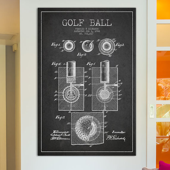 «Golf Ball Charcoal Brevet Blueprint» par Aged Pixel, impression sur toile tendue, H 26 po x L 40 po x P 1,5 po, Pas de tapis