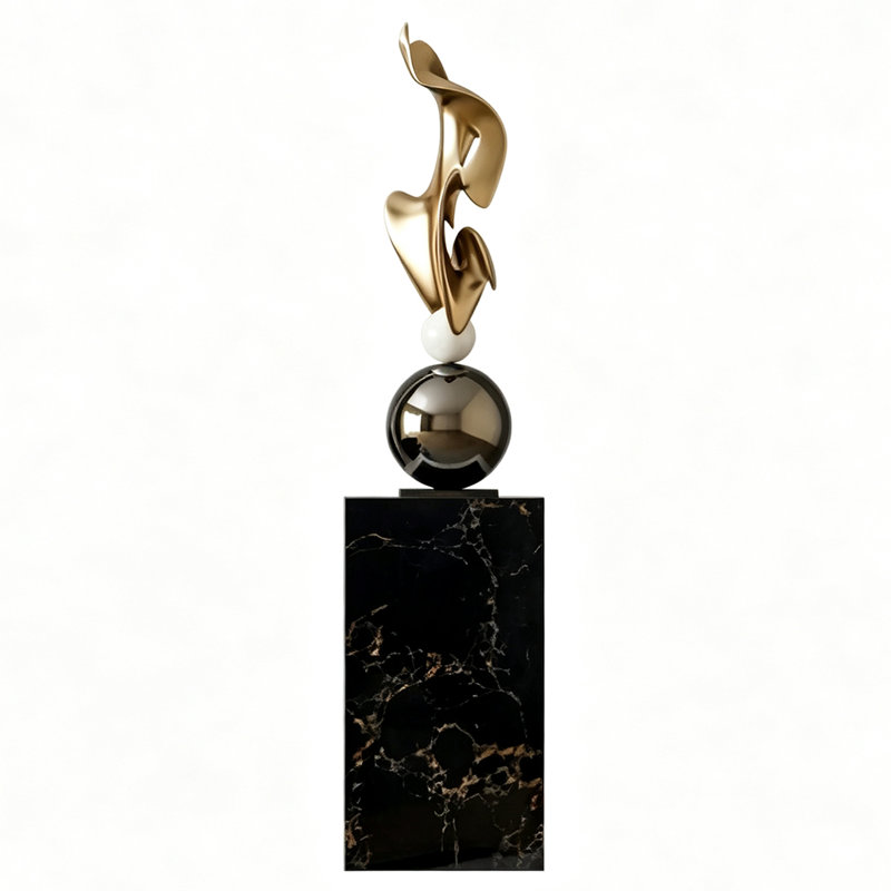 62.99"Modern Geometric Electroplated Art Sculpture, White/Gold/Black