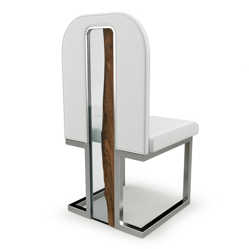 Leather Dining Chair, White, Chrome, 8