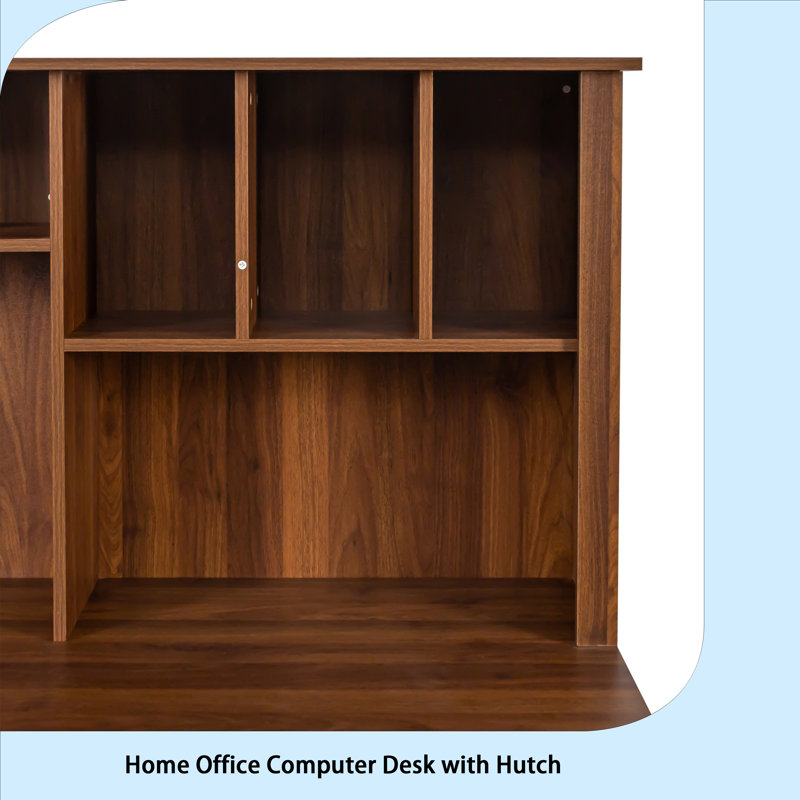 Home Office Computer Desk With Hutch, Walnut