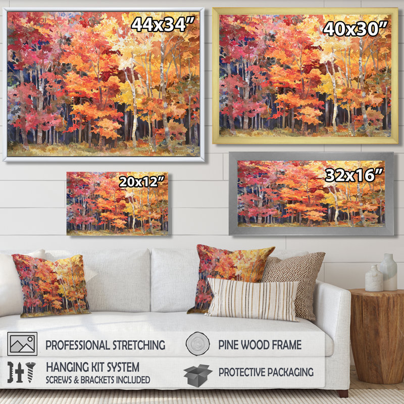 «Autumn Serenade Forest - Autumn Landscape», reproduction d'art mural, H 12 po x l 20 po, Blanc