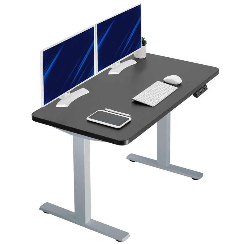 VIVO Single Motor Electric Desk with Push Button Memory Controller, 48.5" H x 43" W x 24" D, Black/Gray