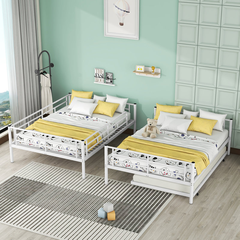 Alaila Kids Bunk Bed with Trundle, Full over Full, White