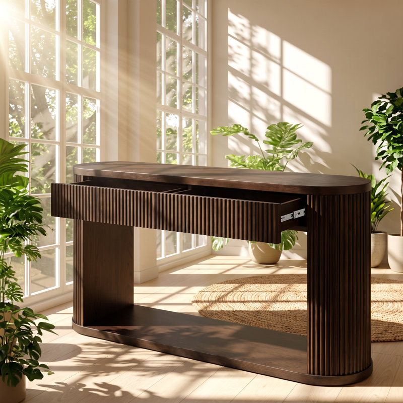 Table console ovale TREXM en bois d'hévéa cannelé, 53 po L x 14 po P x 30 po H, avec 2 tiroirs