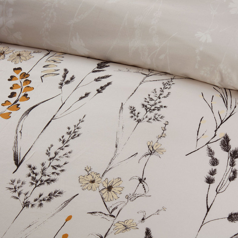 Becky Natural Floral 100% Cotton Duvet Set    , Double